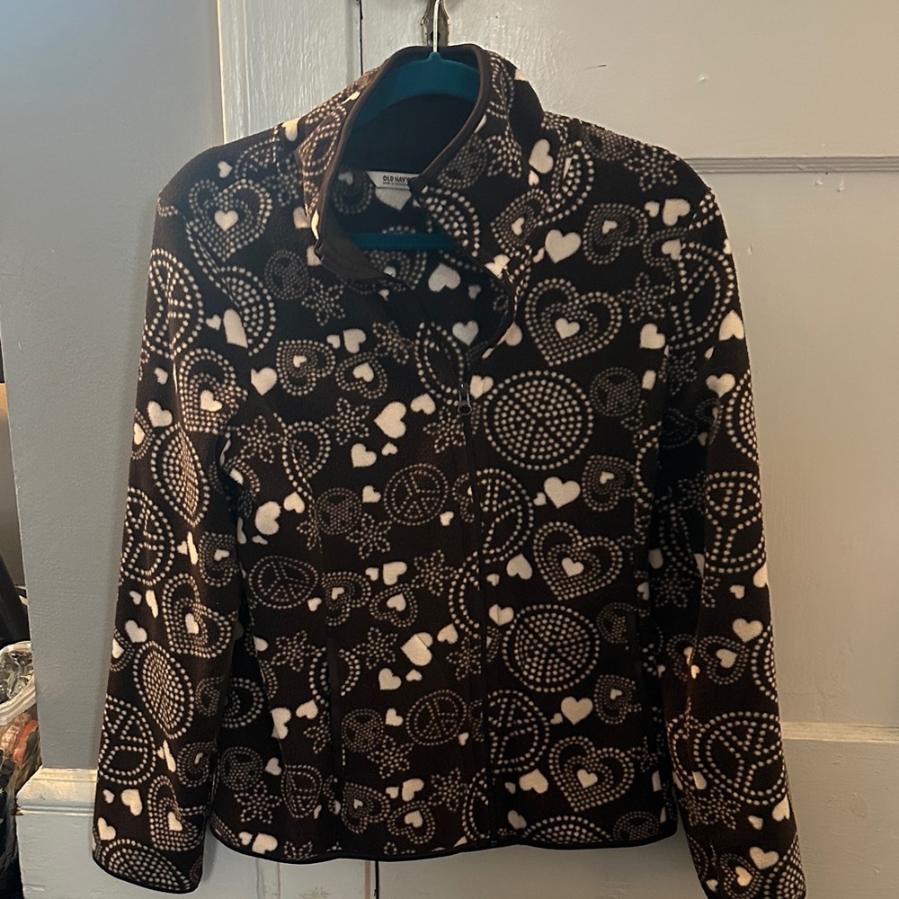 Old Navy Brown & White Heart-Print Women's fleece jacket